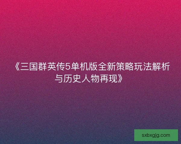 《三国群英传5单机版全新策略玩法解析与历史人物再现》