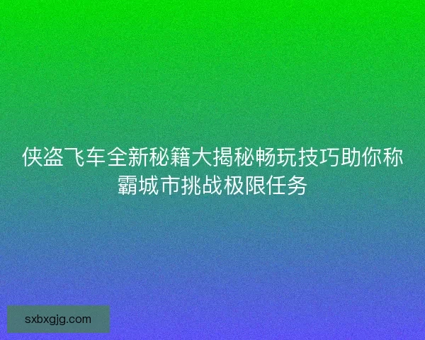 侠盗飞车全新秘籍大揭秘畅玩技巧助你称霸城市挑战极限任务